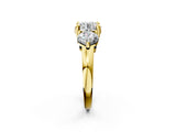 Yellow gold Three-Stone Round Brilliant Cut Solitaire Ring with Prong Setting on a Classic Band 2