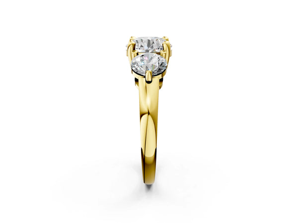 Yellow Gold Round Three Stone Engagement Ring Setting with Open Prong Baskets