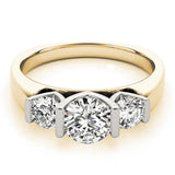 14K Yellow Gold Three-Stone 1.01 Carat F VVS2 Round Brilliant Diamond Ring with Channel Setting and White Gold Band
