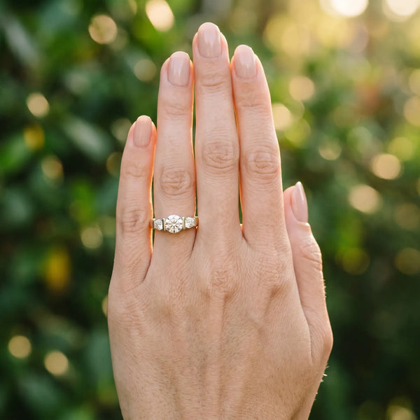 14K Yellow Gold Three-Stone 1.01 Carat F VVS2 Round Brilliant Diamond Ring with Channel Setting