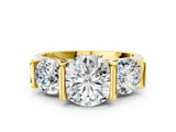 Yellow gold Three-Stone Round Brilliant Diamond Ring with Channel Setting and White Gold Band_14