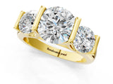 Yellow gold Three-Stone Round Brilliant Diamond Ring with Channel Setting and White Gold Band_15