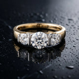 14K Yellow Gold Three-Stone 1.01 Carat F VVS2 Round Brilliant Diamond Ring with Channel Setting and White Gold Band