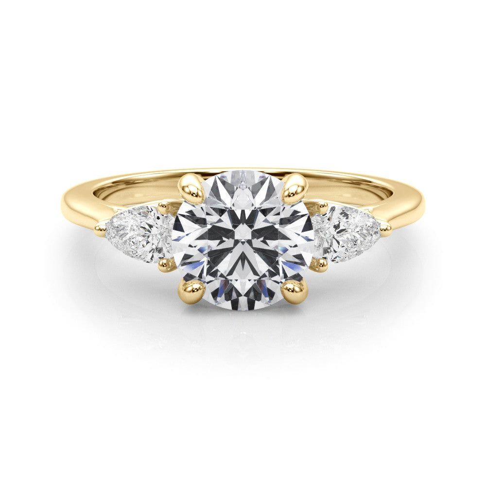 Yellow gold Three-Stone Round Brilliant Diamond Solitaire Ring with Tapered Band and Four-Prong Setting 1