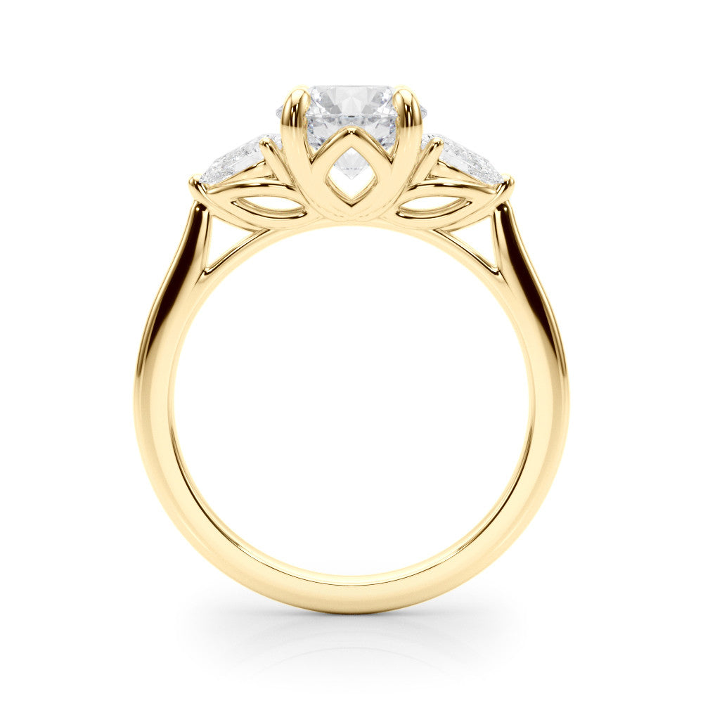 Yellow gold Three-Stone Round Brilliant Diamond Solitaire Ring with Tapered Band and Four-Prong Setting 2