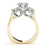 18K Yellow Gold Three-Stone 2.07 Carat E VVS2 Round Brilliant Diamond Trellis Ring with Comfort Fit Band