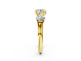 18K Yellow Gold Three-Stone 2.07 Carat E VVS2 Round Brilliant Diamond Trellis Ring with Comfort Fit Band