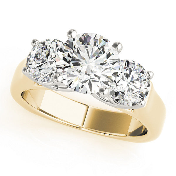 18K Yellow Gold Three-Stone 2.07 Carat E VVS2 Round Brilliant Diamond Trellis Ring with Comfort Fit Band