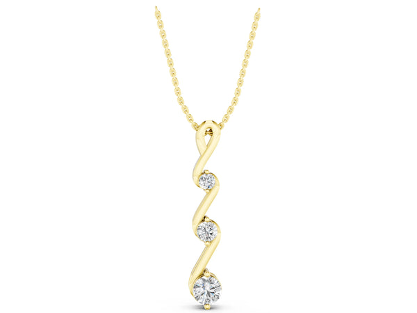 Yellow gold Three-Stone Round Brilliant Prong Set Pendant