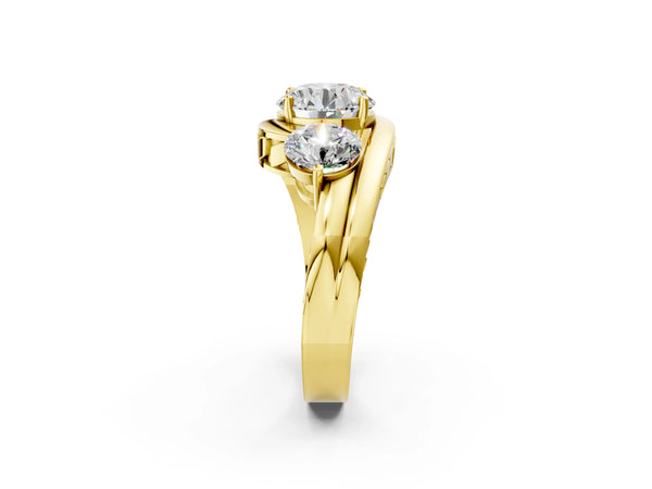 Yellow Gold Round Three Stone Bypass Engagement Ring Setting with Grooved Split Shank