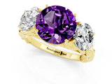 Yellow gold Three-Stone Round Cut Amethyst Braided Band Ring with Four-Prong Setting_13