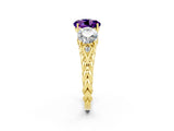 Yellow gold Three-Stone Round Cut Amethyst Braided Band Ring with Four-Prong Setting_14