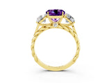 Yellow gold Three-Stone Round Cut Amethyst Braided Band Ring with Four-Prong Setting_15
