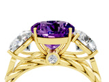 Yellow gold Three-Stone Round Cut Amethyst Braided Band Ring with Four-Prong Setting_16