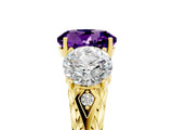 Yellow gold Three-Stone Round Cut Amethyst Braided Band Ring with Four-Prong Setting_17