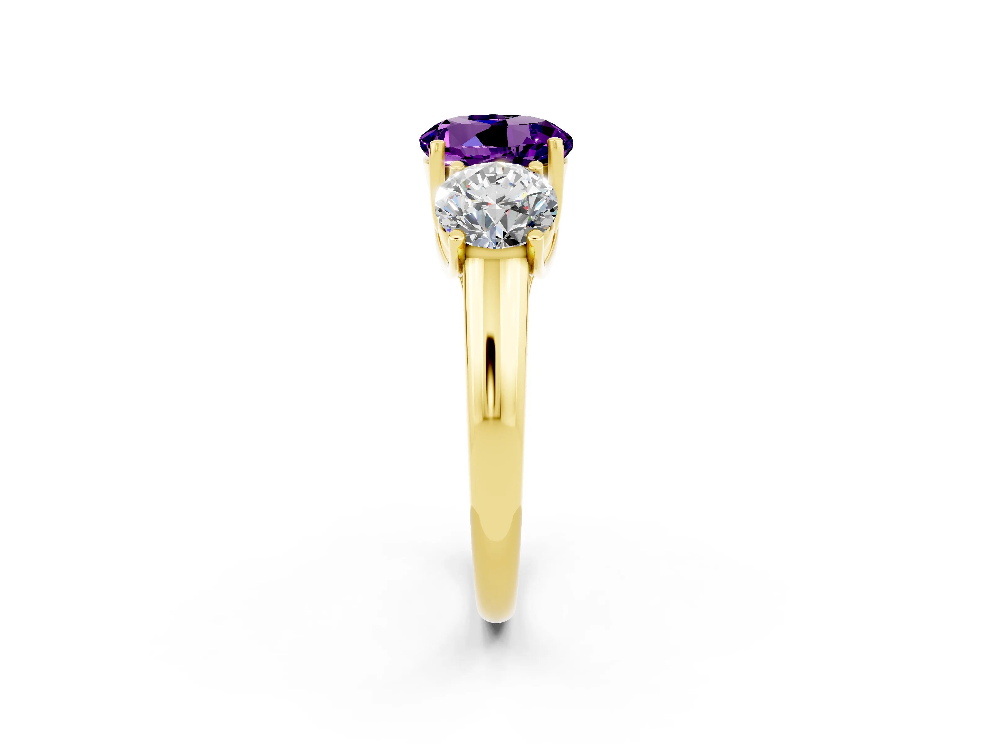 Yellow gold Three-Stone Round Cut Amethyst Engagement Ring with Prong Setting_2