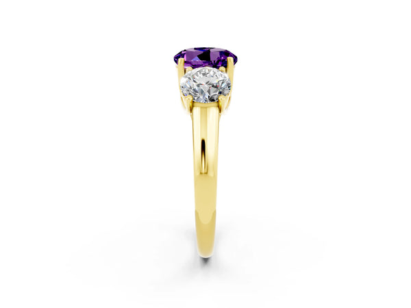 Yellow gold Three-Stone Round Cut Amethyst Engagement Ring with Prong Setting