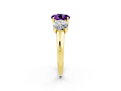 Yellow gold Three-Stone Round Cut Amethyst Engagement Ring with Prong Setting_2