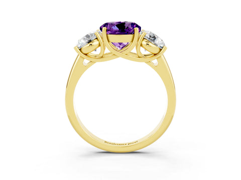 Yellow gold Three-Stone Round Cut Amethyst Engagement Ring with Prong Setting_3