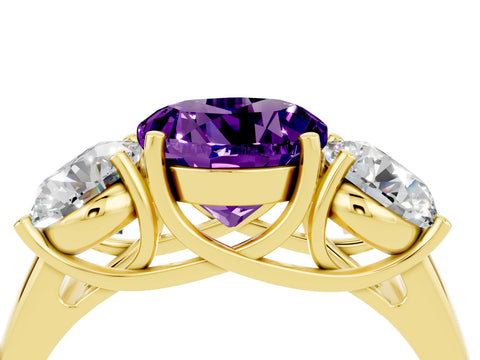 Yellow gold Three-Stone Round Cut Amethyst Engagement Ring with Prong Setting_4