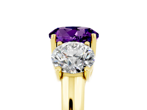 Yellow gold Three-Stone Round Cut Amethyst Engagement Ring with Prong Setting_5