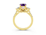 Yellow gold Three-Stone Round Cut Amethyst Pavé Band with Four-Prong Setting_3
