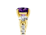 Yellow gold Three-Stone Round Cut Amethyst Pavé Band with Four-Prong Setting_5