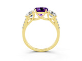 Yellow gold Three-Stone Round Cut Amethyst Ring with Pavé Band and Prong Setting_15