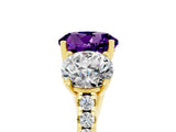 Yellow gold Three-Stone Round Cut Amethyst Ring with Pavé Band and Prong Setting_17