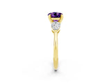 Yellow gold Three-Stone Round Cut Amethyst Ring with Pear Side Stones and Four-Prong Setting_2