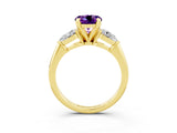 Yellow gold Three-Stone Round Cut Amethyst Ring with Pear Side Stones and Four-Prong Setting_3
