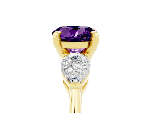 Yellow gold Three-Stone Round Cut Amethyst Ring with Pear Side Stones and Four-Prong Setting_5