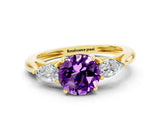 Yellow gold Three-Stone Round Cut Amethyst Ring with Pear  Side Stones in Four-Prong Setting_12