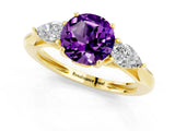 Yellow gold Three-Stone Round Cut Amethyst Ring with Pear  Side Stones in Four-Prong Setting_13