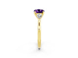 Yellow gold Three-Stone Round Cut Amethyst Ring with Pear  Side Stones in Four-Prong Setting_14