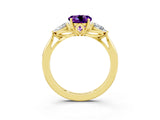 Yellow gold Three-Stone Round Cut Amethyst Ring with Pear  Side Stones in Four-Prong Setting_15