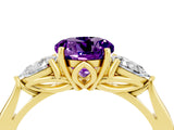 Yellow gold Three-Stone Round Cut Amethyst Ring with Pear  Side Stones in Four-Prong Setting_16