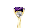Yellow gold Three-Stone Round Cut Amethyst Ring with Pear  Side Stones in Four-Prong Setting_17