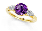 Yellow gold Three-Stone Round Cut Amethyst Ring with Pear  Side Stones in Four-Prong Setting_37
