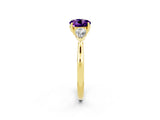 Yellow gold Three-Stone Round Cut Amethyst Ring with Pear  Side Stones in Four-Prong Setting_38