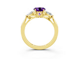 Yellow gold Three-Stone Round Cut Amethyst Ring with Pear  Side Stones in Four-Prong Setting_39