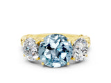 Yellow gold Three-Stone Round Cut Aquamarine Braided Band Ring with Four-Prong Setting_12
