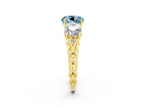 Yellow gold Three-Stone Round Cut Aquamarine Braided Band Ring with Four-Prong Setting_14