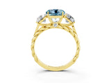 Yellow gold Three-Stone Round Cut Aquamarine Braided Band Ring with Four-Prong Setting_15