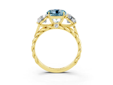 Yellow gold Three-Stone Round Cut Aquamarine Braided Band Ring with Four-Prong Setting_15