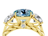 Yellow gold Three-Stone Round Cut Aquamarine Braided Band Ring with Four-Prong Setting_16