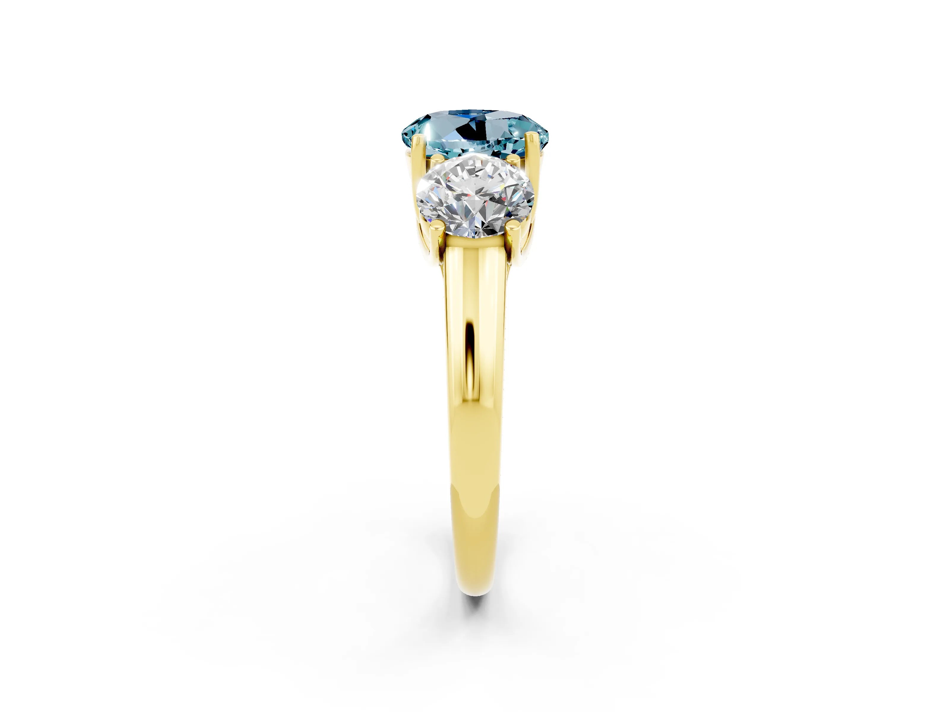 Yellow gold Three-Stone Round Cut Aquamarine Engagement Ring with Prong Setting_2