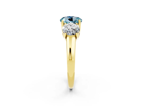 Yellow gold Three-Stone Round Cut Aquamarine Engagement Ring with Prong Setting