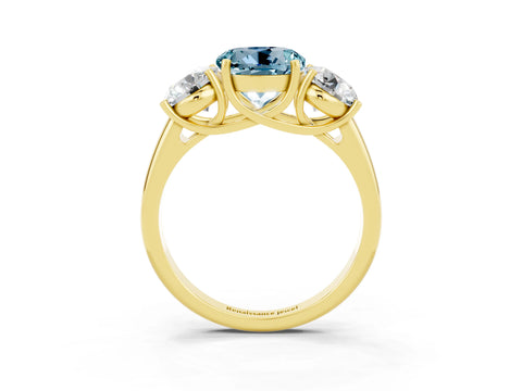 Yellow gold Three-Stone Round Cut Aquamarine Engagement Ring with Prong Setting_3