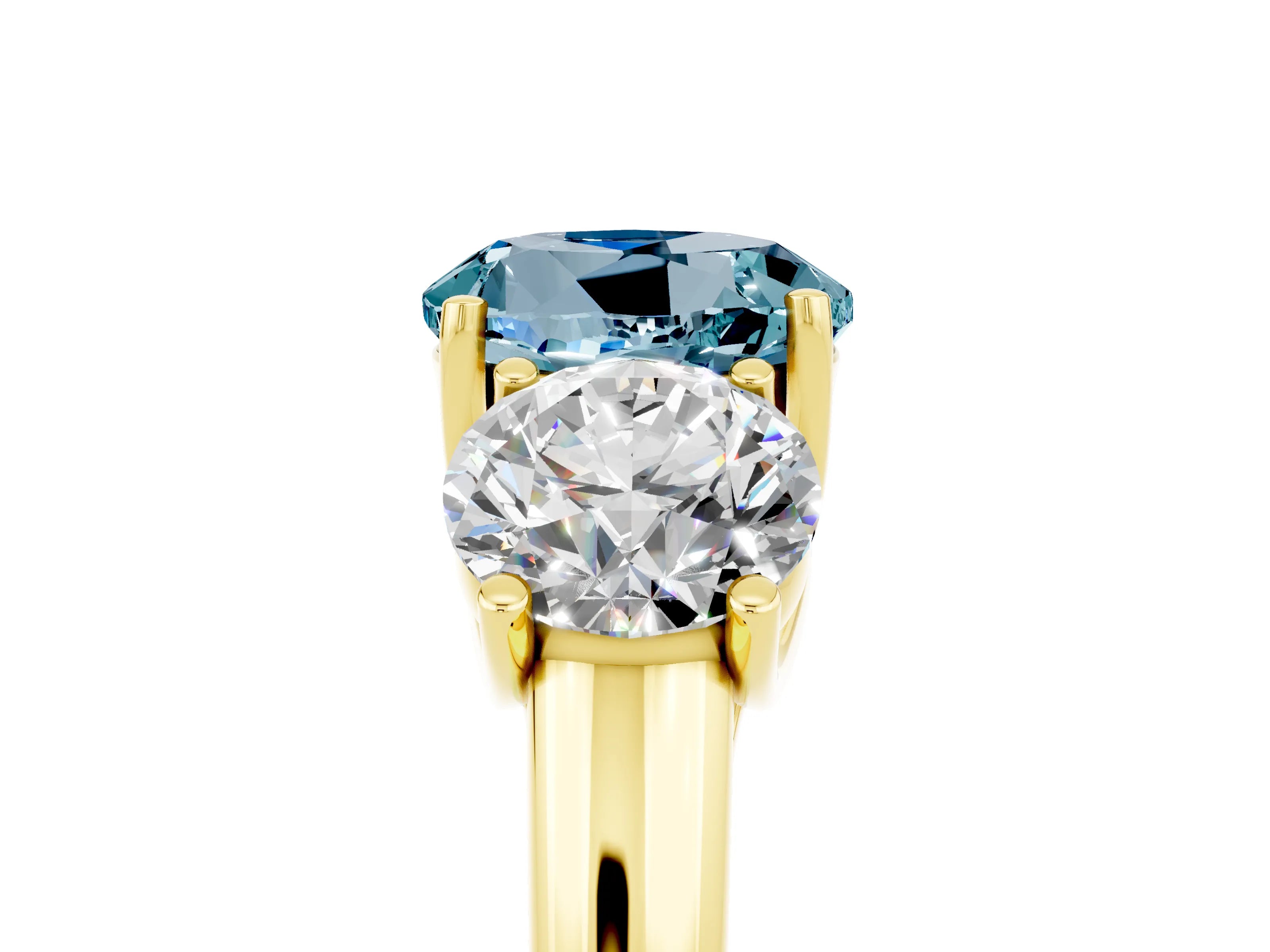 Yellow gold Three-Stone Round Cut Aquamarine Engagement Ring with Prong Setting_5